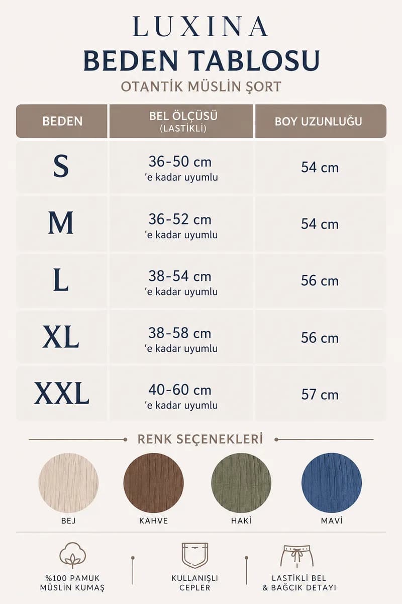 Kadın Kahverengi %100 Pamuk Müslin Şort Cepli Bağcıklı Lastikli Bel Yazlık Rahat Şort 7