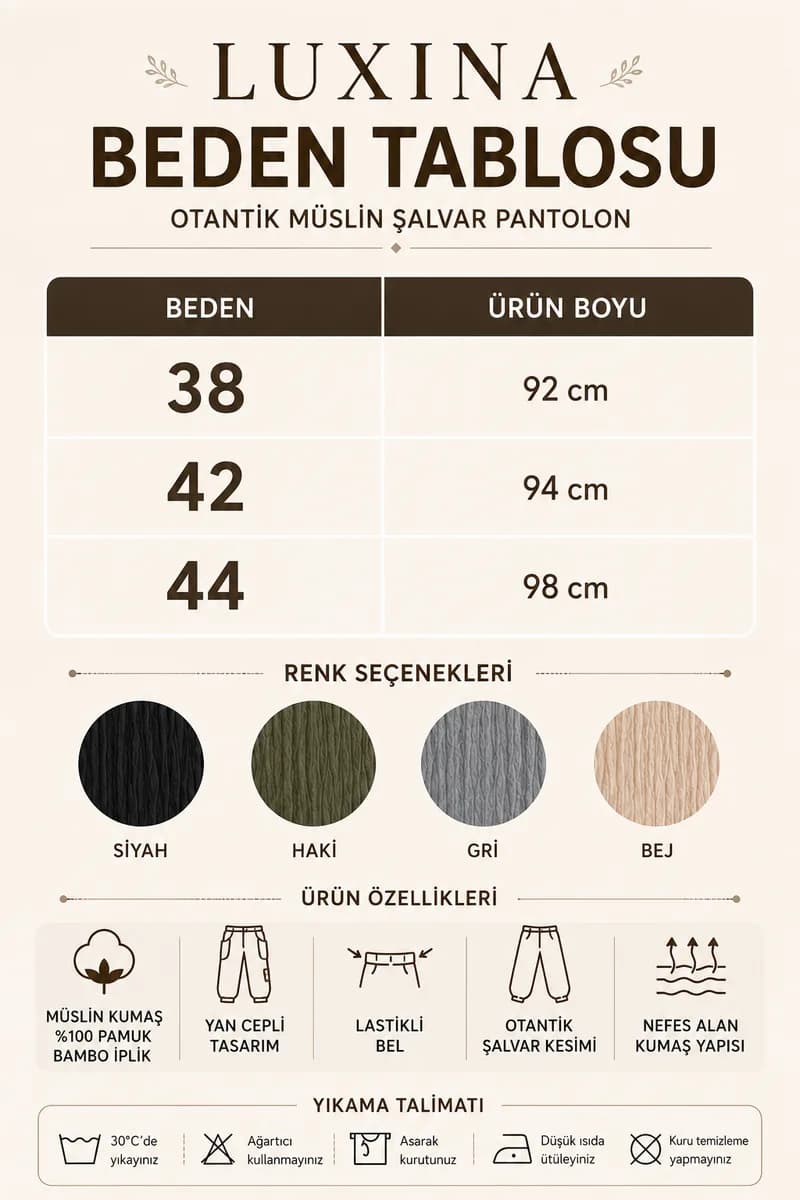 Kadın Gri Müslin Otantik Şalvar Pantolon Yan Cepli %100 Pamuk Bambo İplik 6